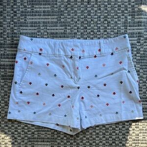 LOFT White and Red Heart Pattern Bermudas